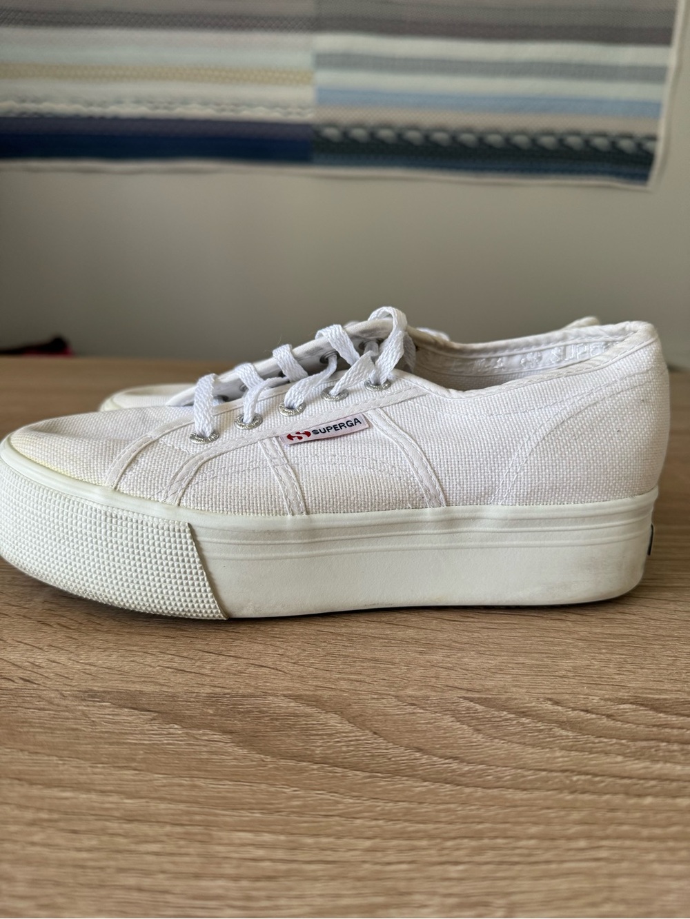 Superga White Canvas Platform Lace-Up Sneakers